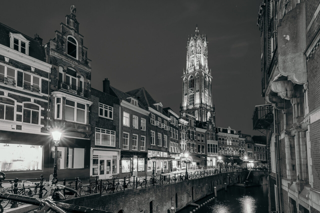 Dom,Tower,,Bridge,And,Canal,Oudegracht,In,The,Night,Colorful