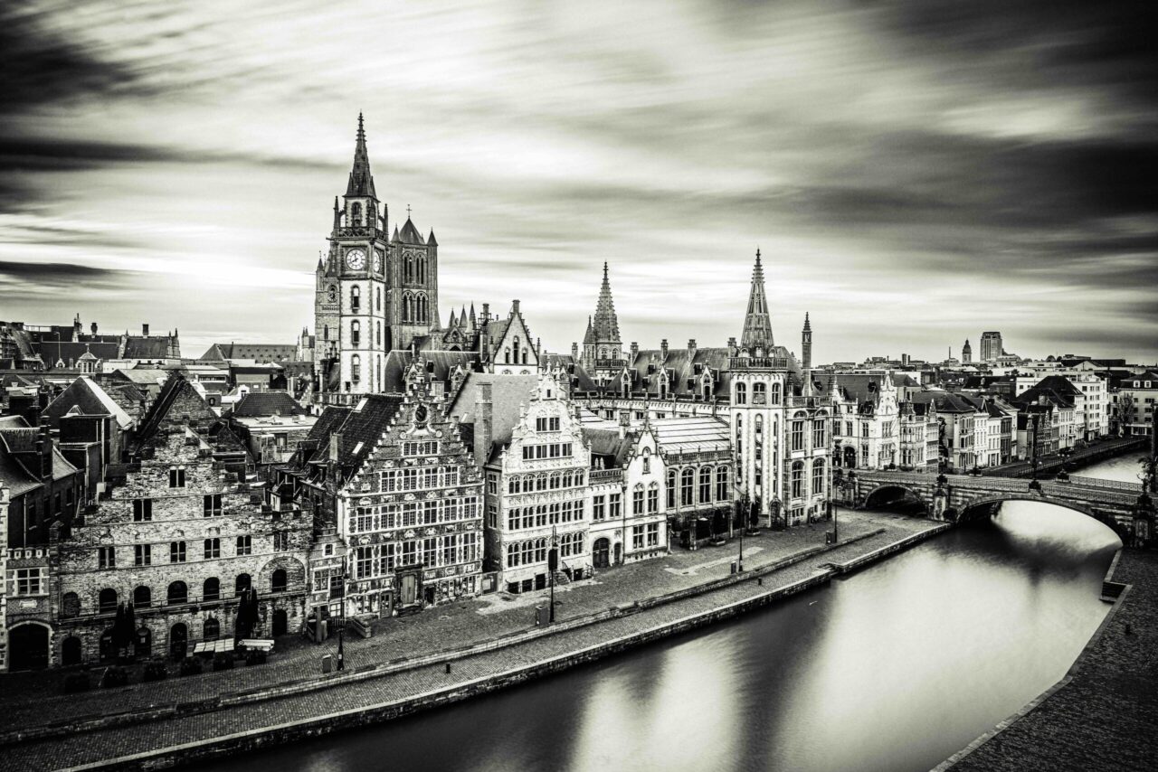 Ghent,,Belgium,Old,Town,Cityscape,From,The,Graslei,Area,At